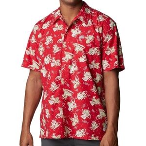 Columbia PFG Short Sleeve Fishing Shirt Mens XLTall Red Marlin Christmas Holiday